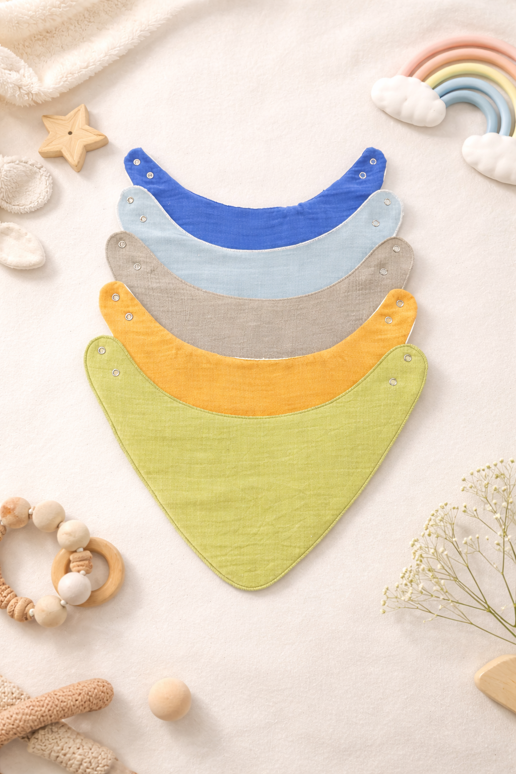 5'li Set Sıvı Geçirmez Oval Fular Önlük | %100 Pamuk | Çıtçıtlı