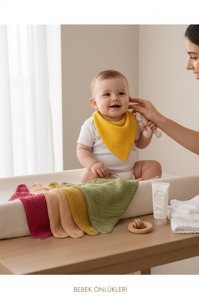 %100 Pamuk Sıvı Geçirmez Oval Fular Önlük 5'li Set