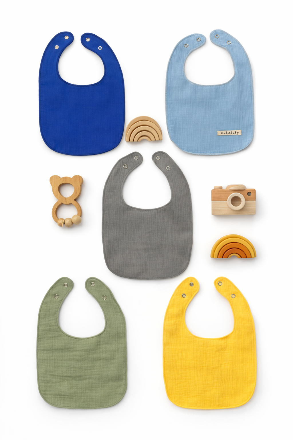 %100 Pamuk - Sıvı Geçirmez -Mama&Salya Önlüğü - 5'li Set