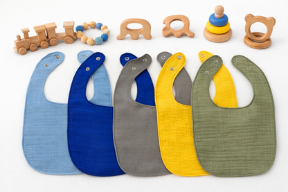 %100 Pamuk - Sıvı Geçirmez -Mama&Salya Önlüğü - 5'li Set