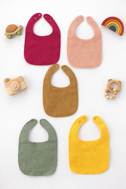 %100 Pamuk - Sıvı Geçirmez -Mama&Salya Önlüğü - 5'li Set