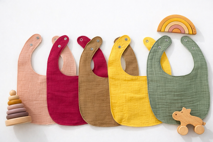 %100 Pamuk - Sıvı Geçirmez -Mama&Salya Önlüğü - 5'li Set