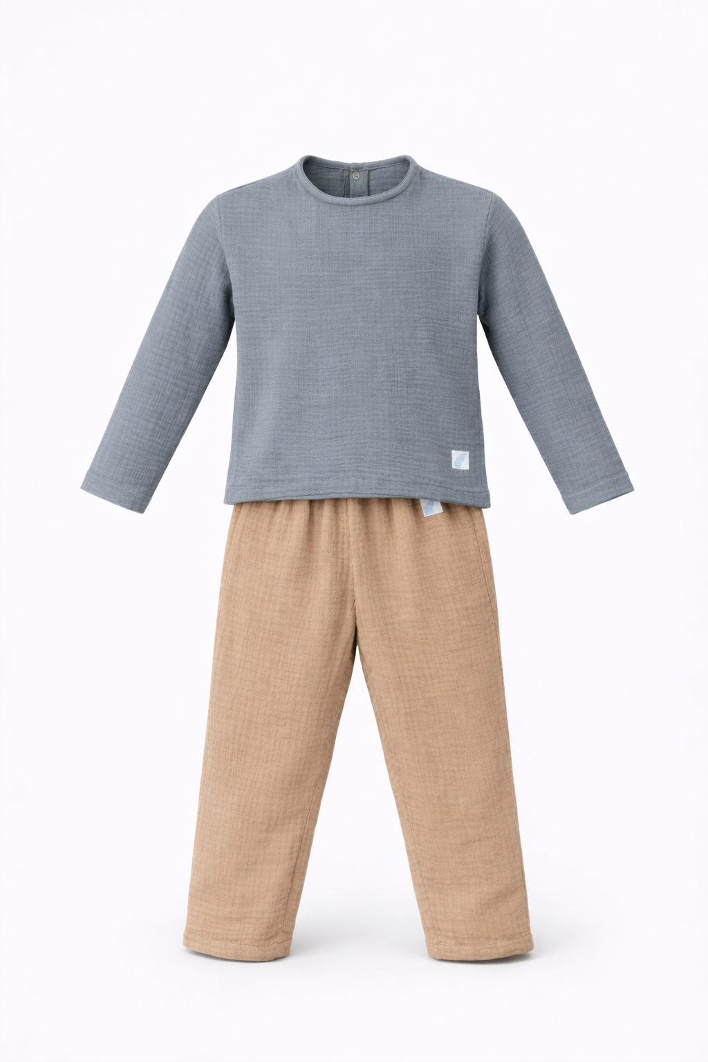 4 Katlı Müslin Çocuk Takımı | %100 Pamuk | Gri & Bej