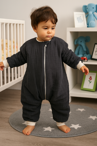 Uzun Kollu Penye Astarlı 4 Kat Müslin Uyku Tulumu (1.5 TOG)