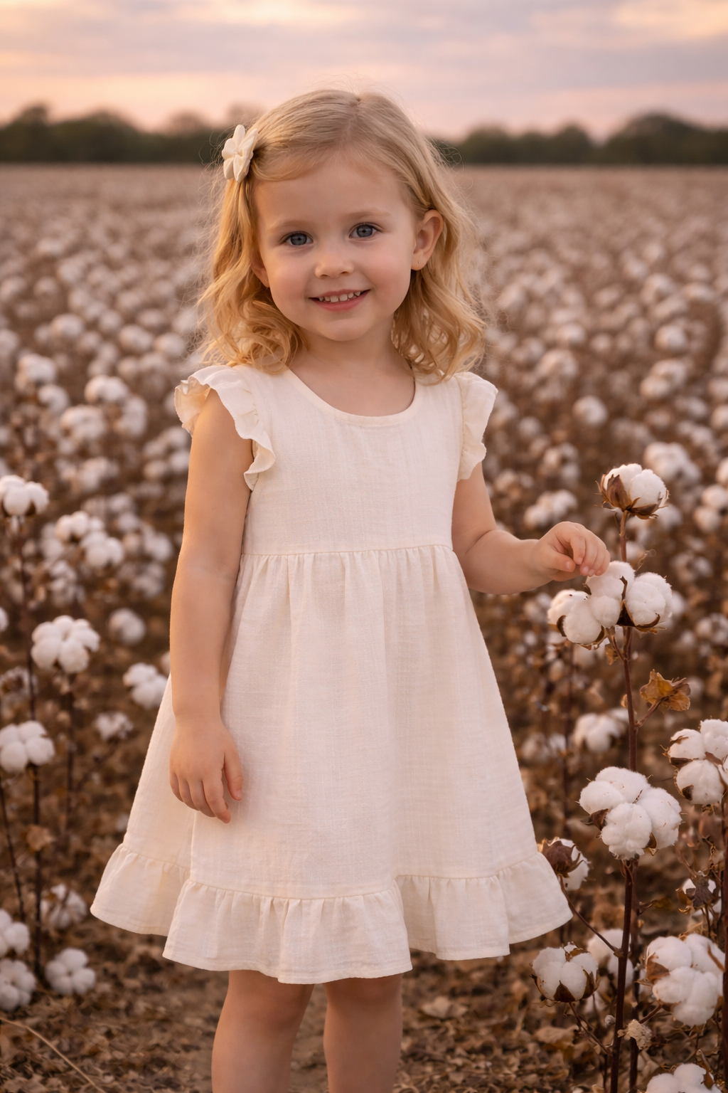 Pure Cotton Breeze – Ekru Müslin Kız Çocuk Elbise