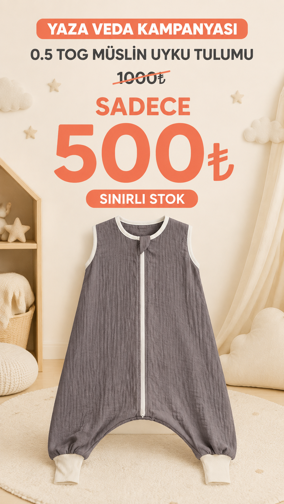 0.5 TOG Müslin Uyku Tulumu