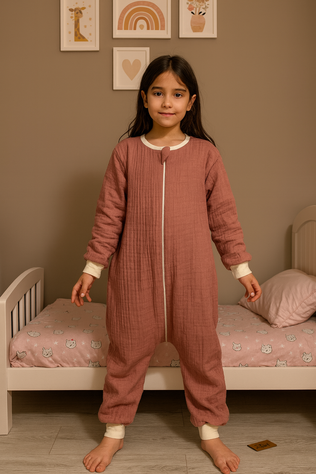 Uzun Kollu Penye Astarlı Müslin Uyku Tulumu | 1.5 TOG - 4 Kat Müslin - %100 Pamuk