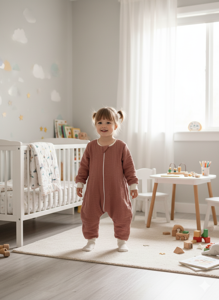 Uzun Kollu Penye Astarlı Müslin Uyku Tulumu | 1.5 TOG - 4 Kat Müslin - %100 Pamuk