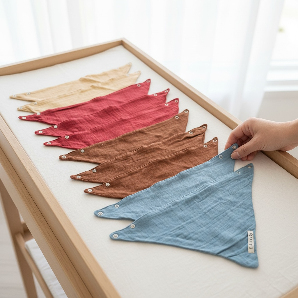 10'lu Set Yumuşak Fular Önlük | 4 Katlı - %100 Pamuk | Çıtçıtlı