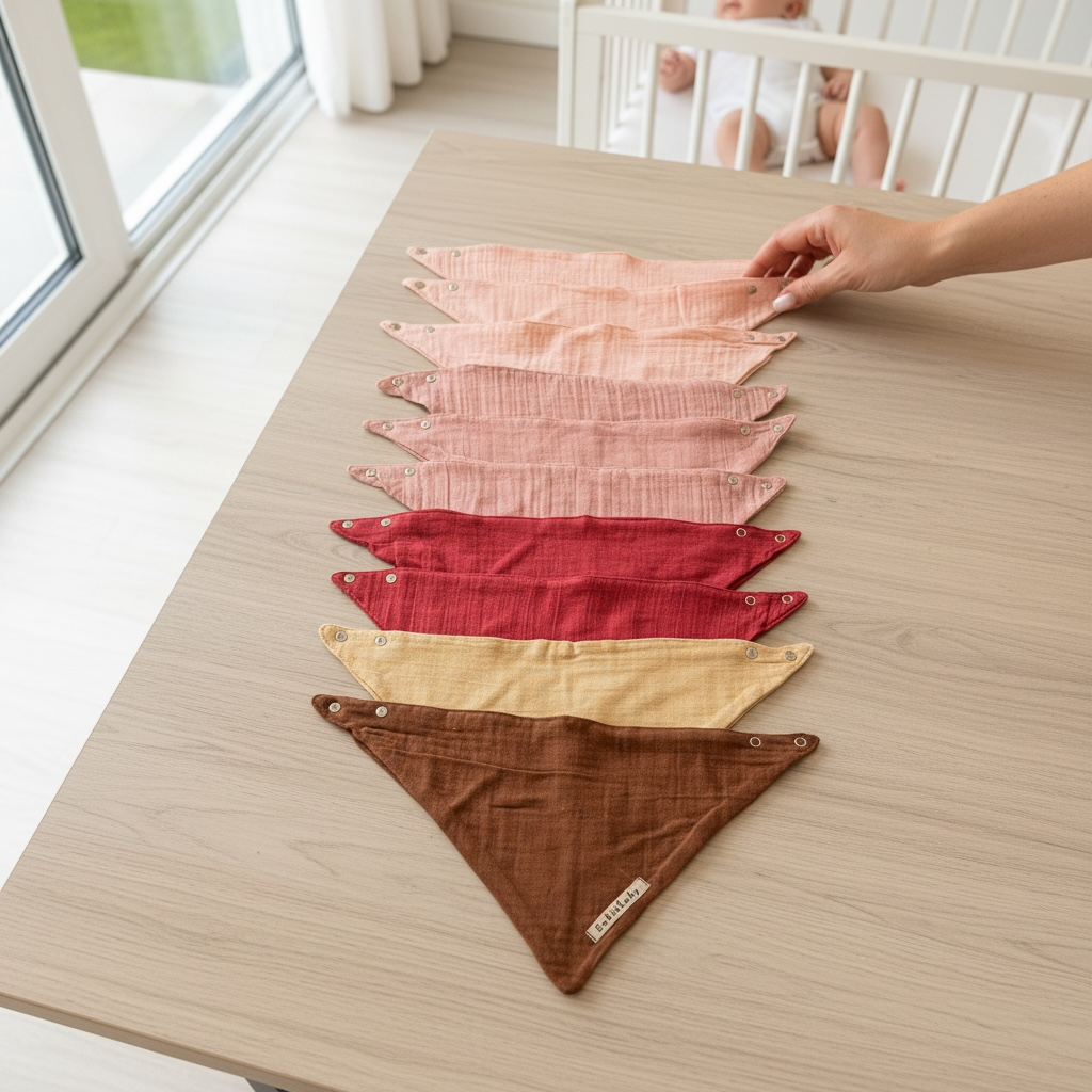 10'lu Set Yumuşak Fular Önlük | 4 Katlı - %100 Pamuk | Çıtçıtlı