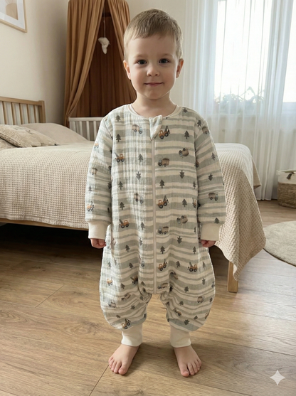 Uzun Kollu Penye Astarlı 4 Kat Müslin Uyku Tulumu (1.5 TOG)