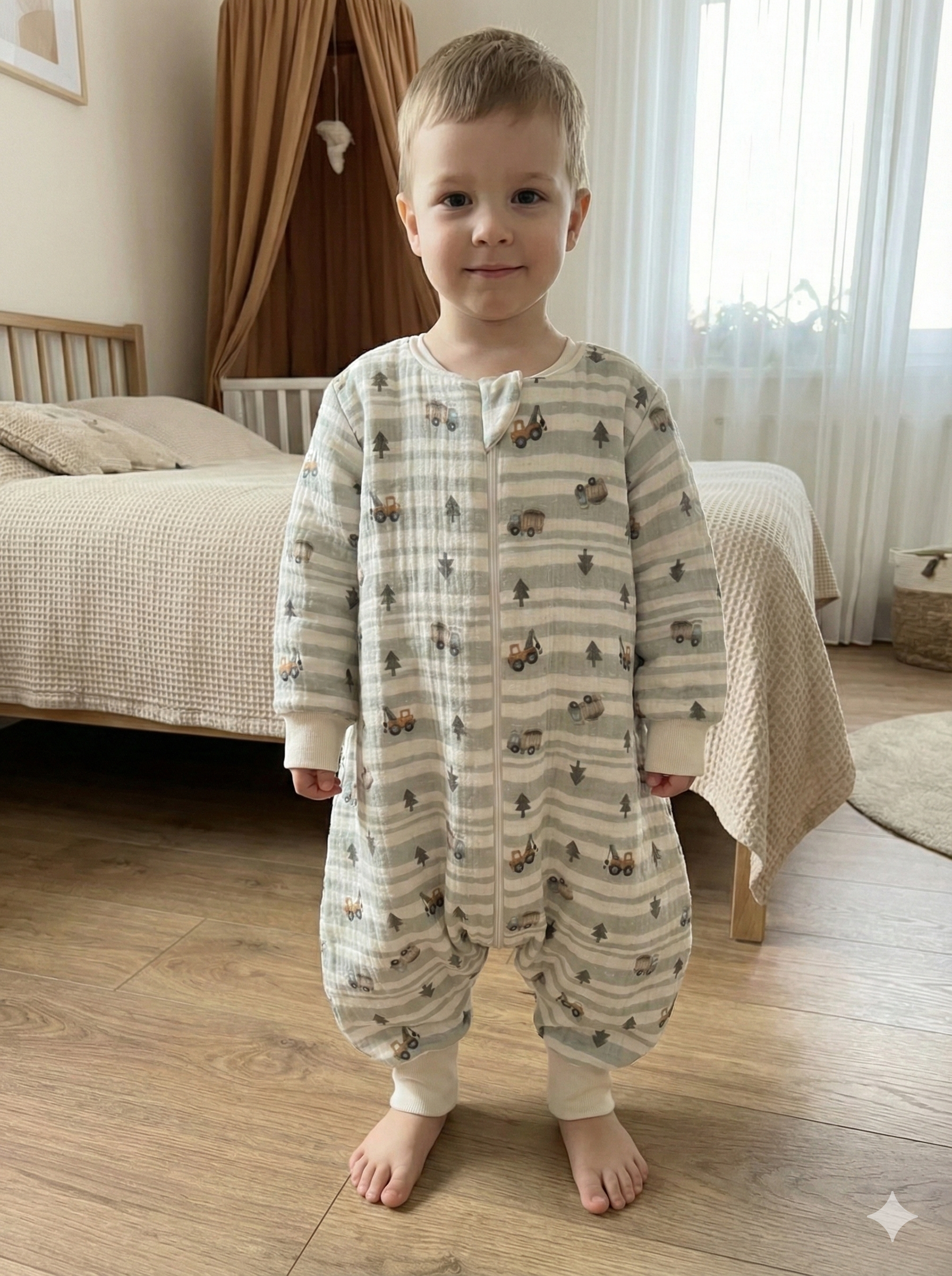 Uzun Kollu Penye Astarlı Müslin Uyku Tulumu | 1.5 TOG - 4 Kat Müslin - %100 Pamuk