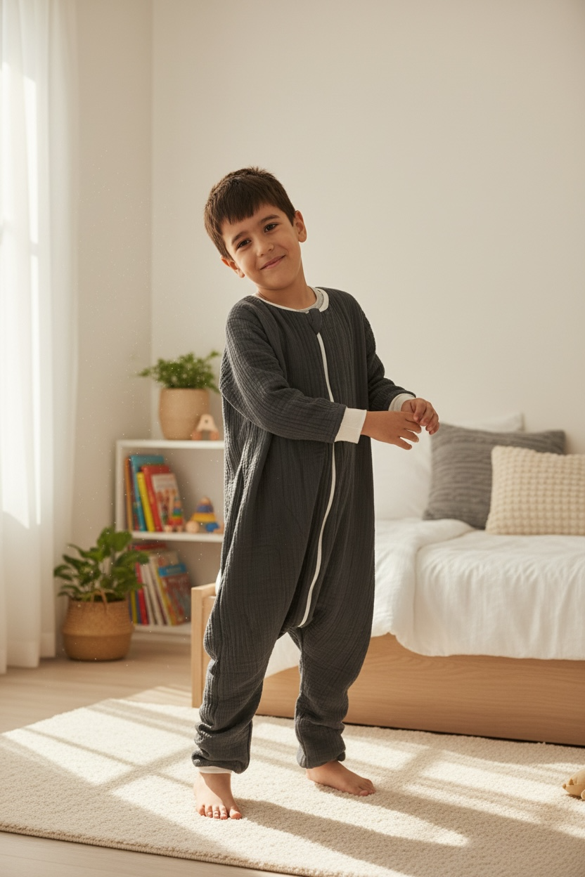 Uzun Kollu Penye Astarlı Müslin Uyku Tulumu | 1.5 TOG - 4 Kat Müslin - %100 Pamuk