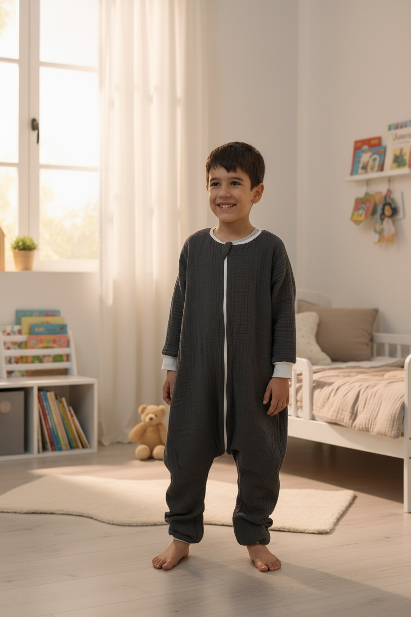 Uzun Kollu Penye Astarlı Müslin Uyku Tulumu | 1.5 TOG - 4 Kat Müslin - %100 Pamuk