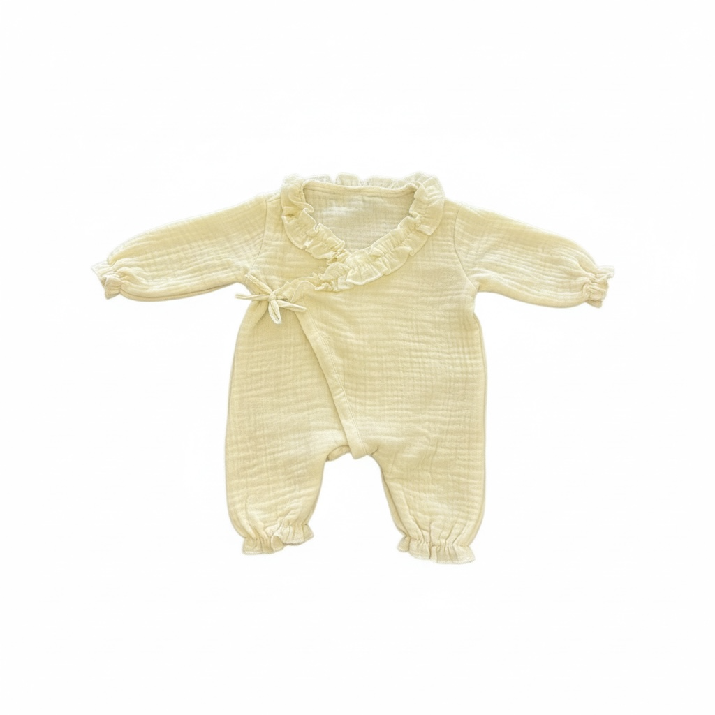 Müslin Kız Bebek Tulumu | 4 Katlı - %100 Pamuk | Kimono Tarzı
