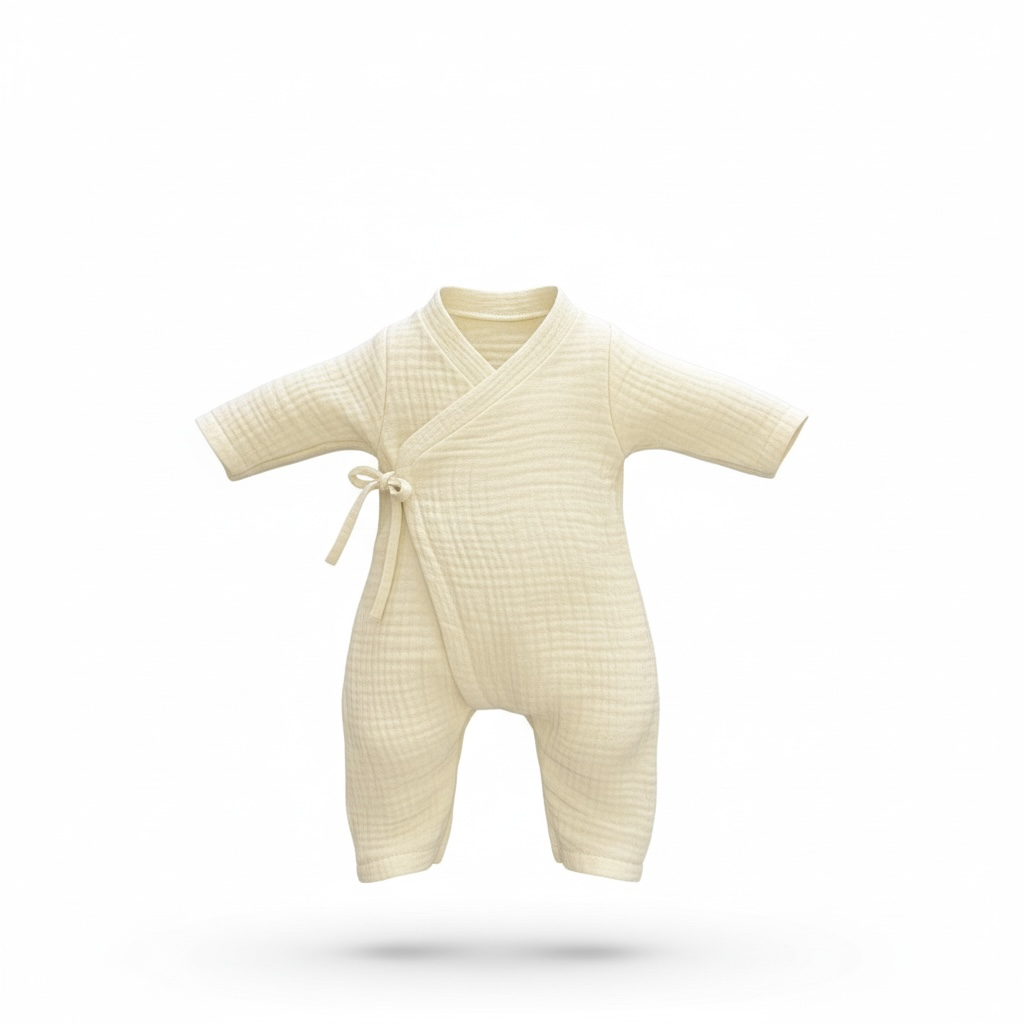 Müslin Uniseks Bebek Tulumu | 4 Katlı - %100 Pamuk | Kimono Tarzı