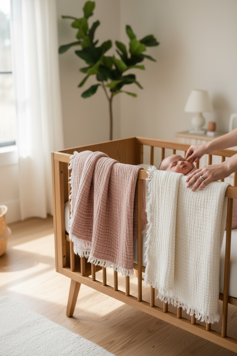 Bebek Yatak Örtüsü | 4 Kat Müslin - 3 Kat Elyaf | 110x110 cm