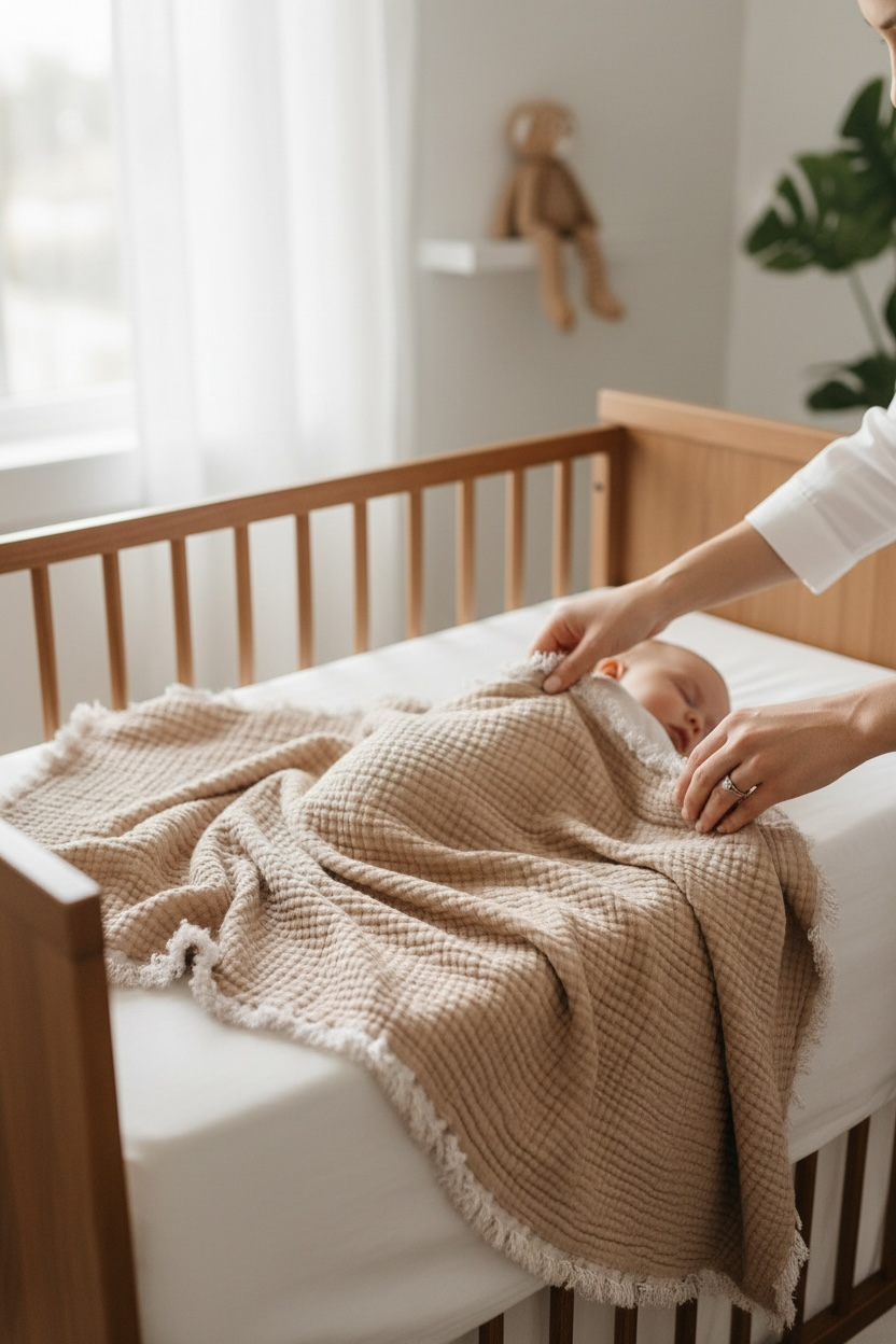 Bebek Yatak Örtüsü | 4 Kat Müslin - 3 Kat Elyaf | 110x110 cm