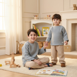 4 Katlı Müslin Çocuk Takımı | %100 Pamuk | Gri & Bej