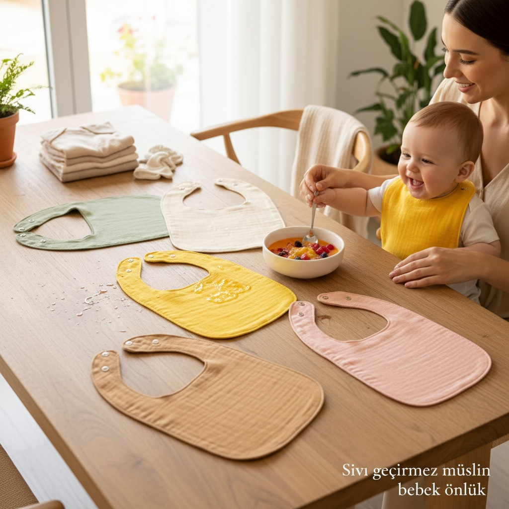 5'li Set Sıvı Geçirmez Mama & Salya Önlüğü | %100 Pamuk | Çıtçıtlı