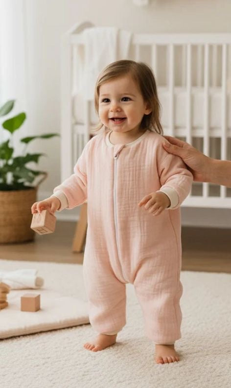 Uzun Kollu Penye Astarlı Müslin Uyku Tulumu | 1.5 TOG - 4 Kat Müslin - %100 Pamuk